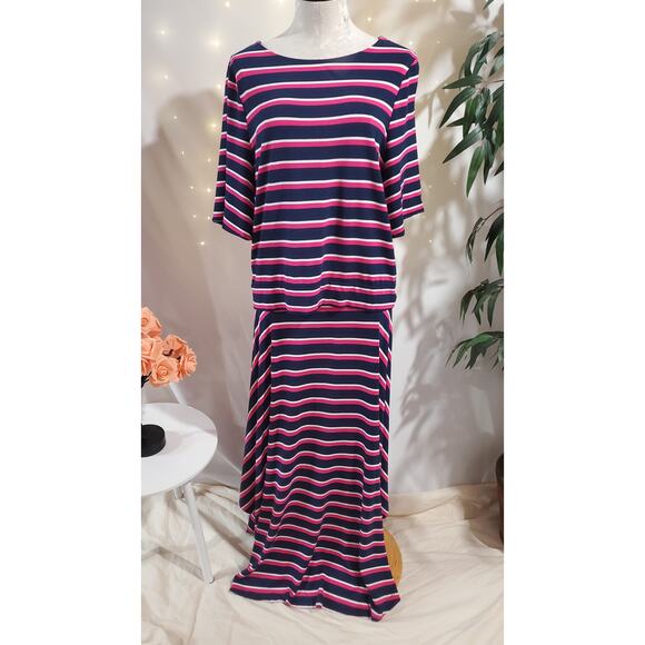 Chicos Womens Jersey Knit Stretchy Striped Top Maxi Skirt Set Size 1/2 M/L Blue - Picture 1 of 12